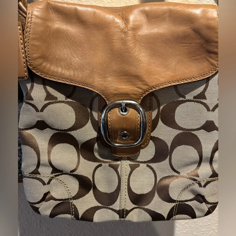 Coach Signature Canvas and Leather Crossbody Bag in Tan - Picture 2 of 10